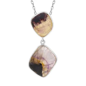 Sterling Silver Blue John Double Stone Abstract Drop Necklace D