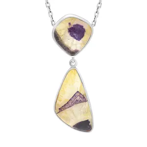Sterling Silver Blue John Double Stone Abstract Drop Necklace D