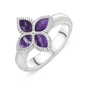 Sterling Silver Blue John Eden Marquise Flower Ring