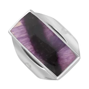Sterling Silver Blue John King's Coronation Hallmark Medium Oblong Ring D
