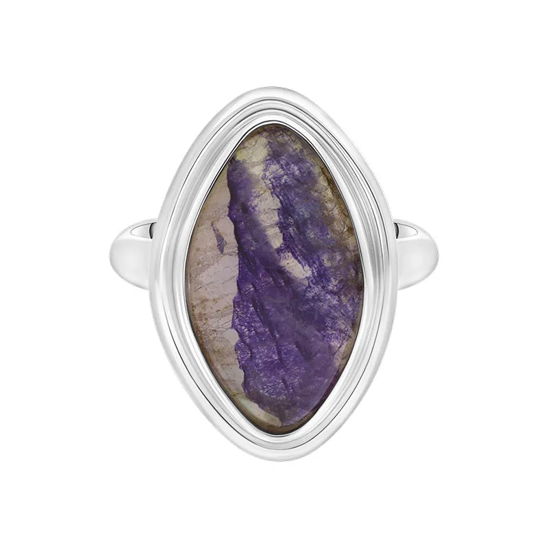 Sterling Silver Blue John Marquise Solid Edge Doublet Ring D