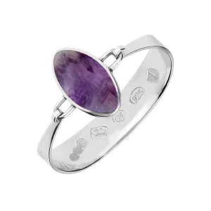Sterling Silver Blue John Oval Stone Heavy Bangle