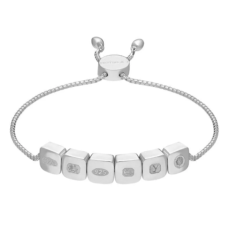 Sterling Silver King's Coronation Hallmark Cushion Disc Adjustable Bracelet D
