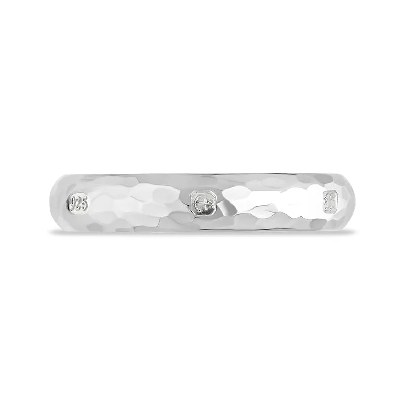 Sterling Silver King's Coronation Hallmark Hammered 4mm Ring D