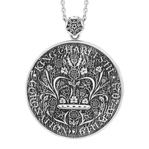 Sterling Silver King's Coronation Hallmark Large Round Emblem Necklace D