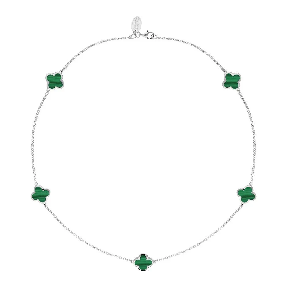 Sterling Silver Malachite Bloom Four Leaf Clover Necklace