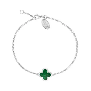 Sterling Silver Malachite Bloom Four Leaf Clover Polished Edge Bracelet