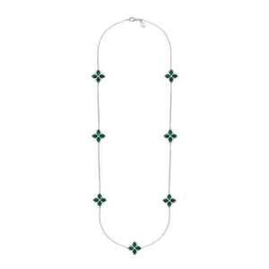 Sterling Silver Malachite Eden Long Marquise Flower Necklace