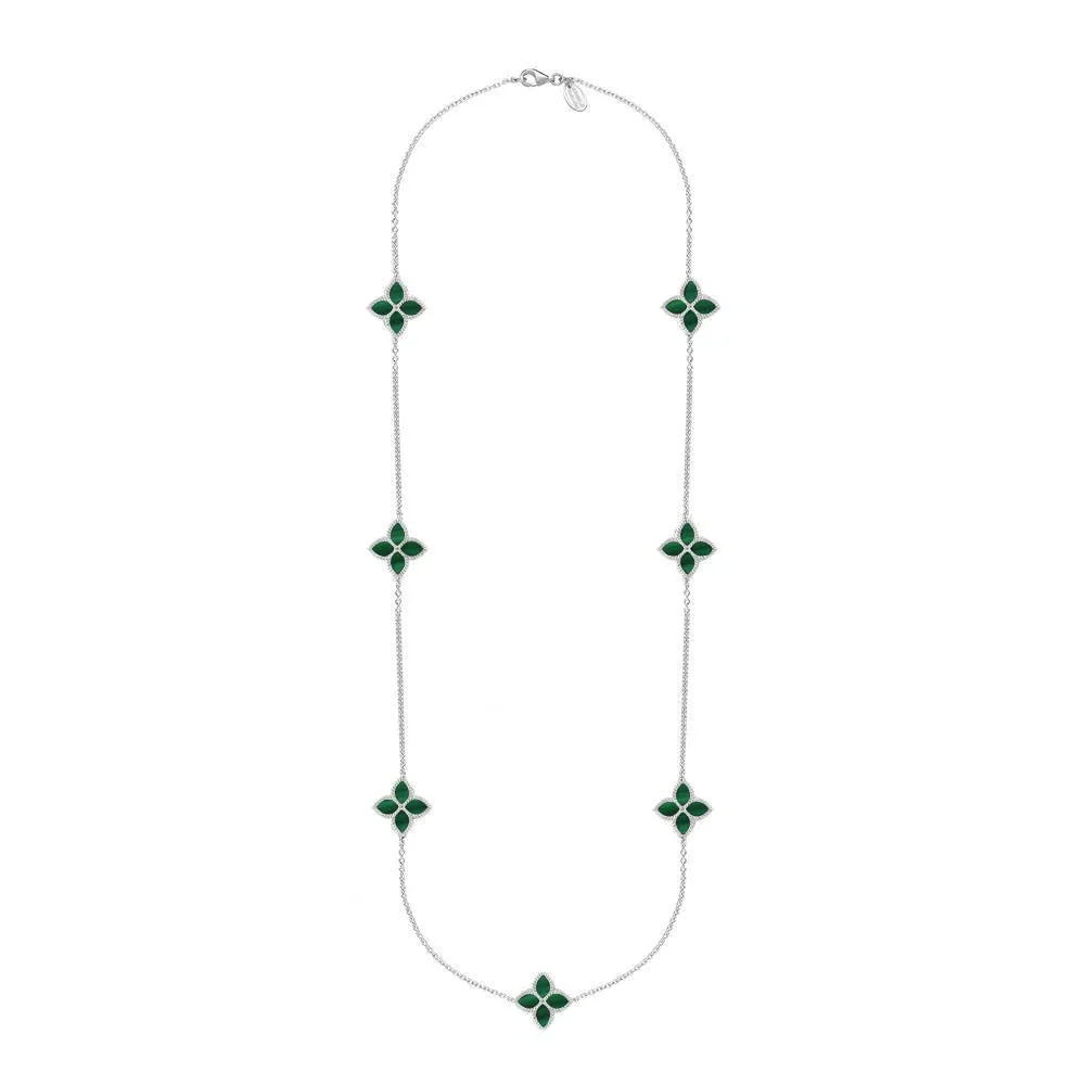 Sterling Silver Malachite Eden Long Marquise Flower Necklace