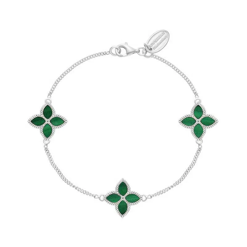 Sterling Silver Malachite Eden Marquise Flower Bracelet
