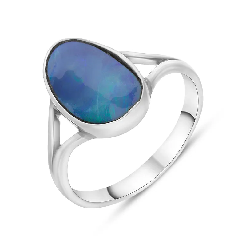 Sterling Silver Opal Doublet Abstract Split Shank Ring D