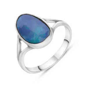 Sterling Silver Opal Doublet Abstract Split Shank Ring D