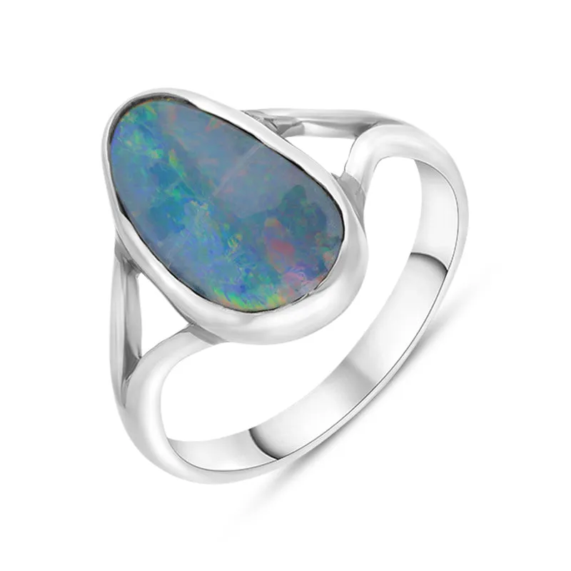 Sterling Silver Opal Doublet Abstract Split Shank Ring D