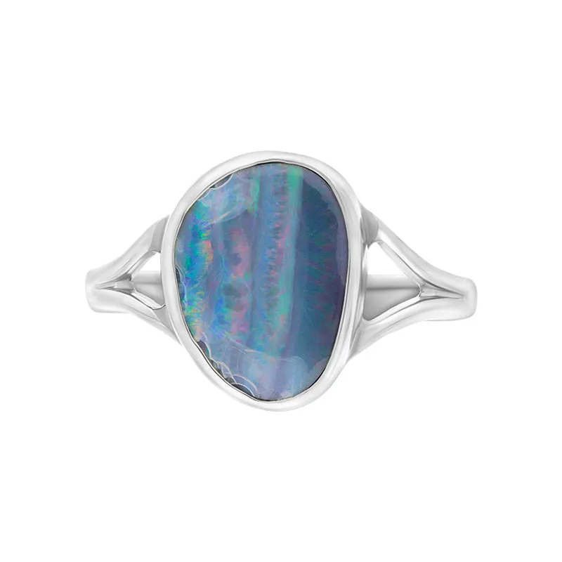 Sterling Silver Opal Doublet Abstract Split Shank Ring D