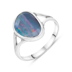 Sterling Silver Opal Doublet Abstract Split Shank Ring D