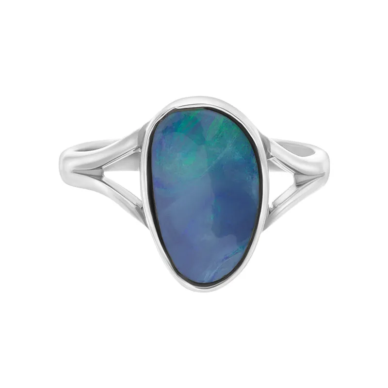 Sterling Silver Opal Doublet Abstract Split Shank Ring D