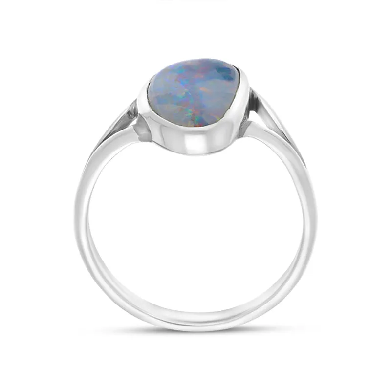Sterling Silver Opal Doublet Abstract Split Shank Ring D