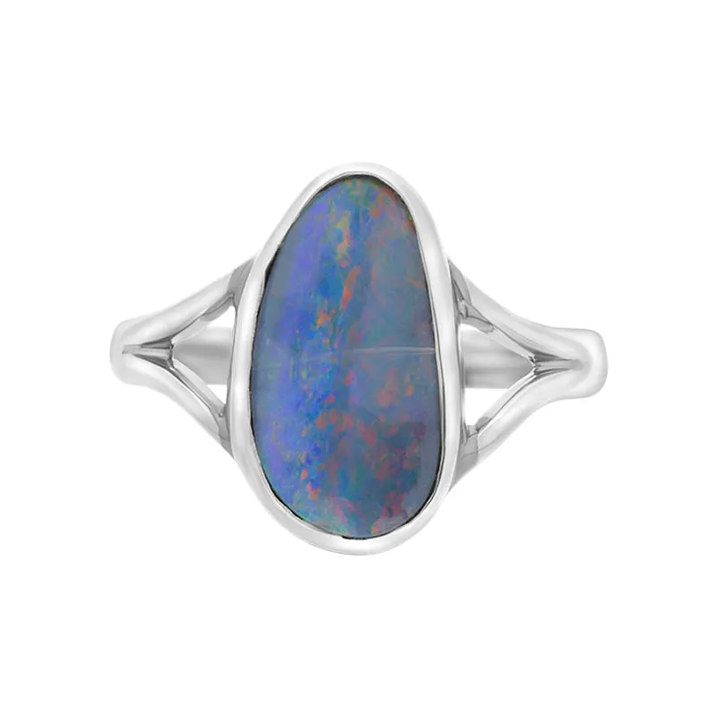 Sterling Silver Opal Doublet Abstract Split Shank Ring D
