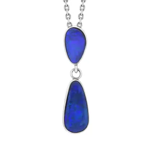 Sterling Silver Opal Doublet Abstract Two Stone Necklace D