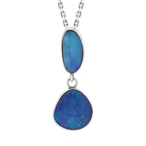 Sterling Silver Opal Doublet Abstract Two Stone Necklace D