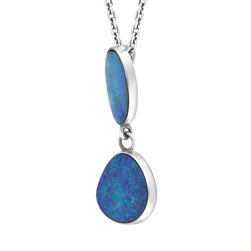 Sterling Silver Opal Doublet Abstract Two Stone Necklace D