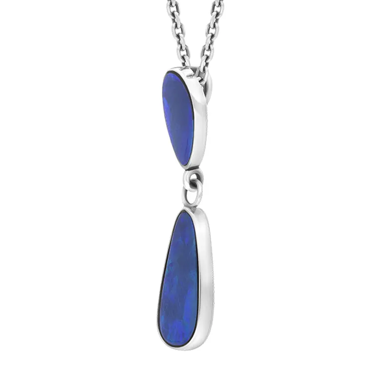 Sterling Silver Opal Doublet Abstract Two Stone Necklace D