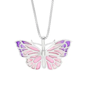 Sterling Silver Pink Enamel Butterfly Pendant