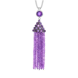 Sterling Silver Rhodium Amethyst Cascade Tassel Necklace D