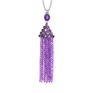 Sterling Silver  Rhodium Amethyst Large Cascade Tassel Necklace D