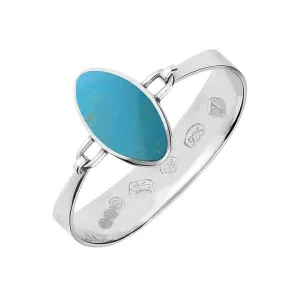 Sterling Silver Turquoise Oval Stone Heavy Bangle