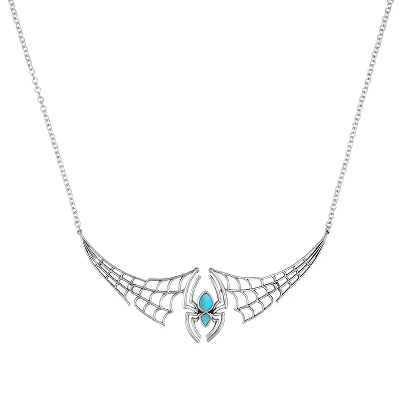 Sterling Silver Turquoise Spider Extended Web Necklace