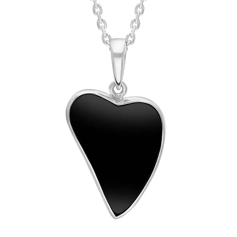 Sterling Silver Whitby Jet Abstract Heart Necklace