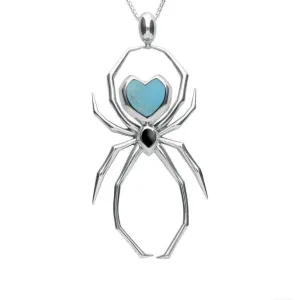 Sterling Silver Whitby Jet and Turquoise 100mm Spider Egg Bail Pendant