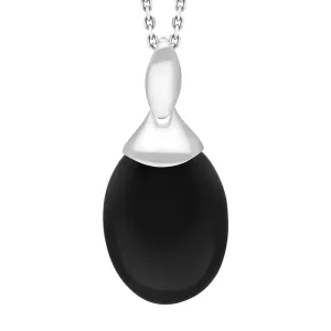 Sterling Silver Whitby Jet Capped Oval Necklace