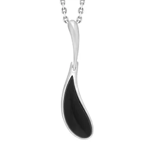 Sterling Silver Whitby Jet Curved Teardrop Necklace