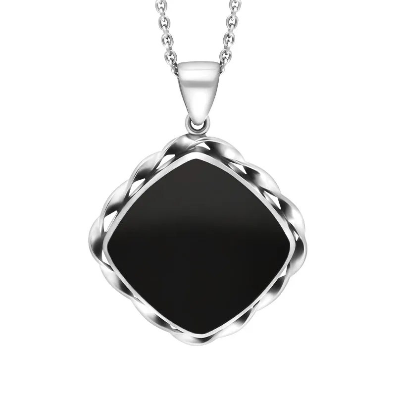 Sterling Silver Whitby Jet Cushion Rope Edge Necklace D