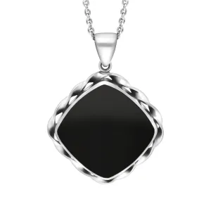 Sterling Silver Whitby Jet Cushion Rope Edge Necklace D