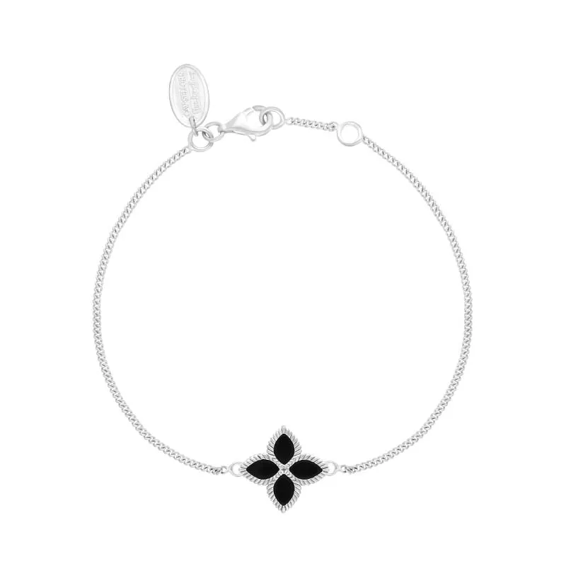 Sterling Silver Whitby Jet Eden Marquise Flower Bracelet