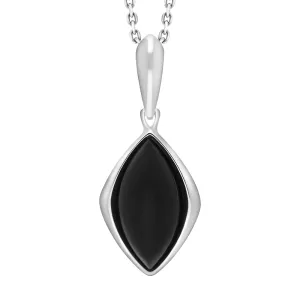 Sterling Silver Whitby Jet Framed Marquise Necklace