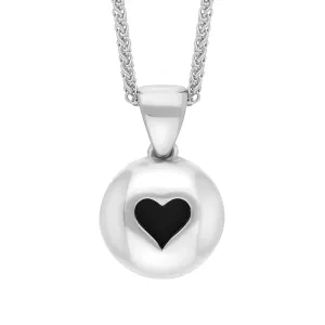 Sterling Silver Whitby Jet Heart Disc Necklace