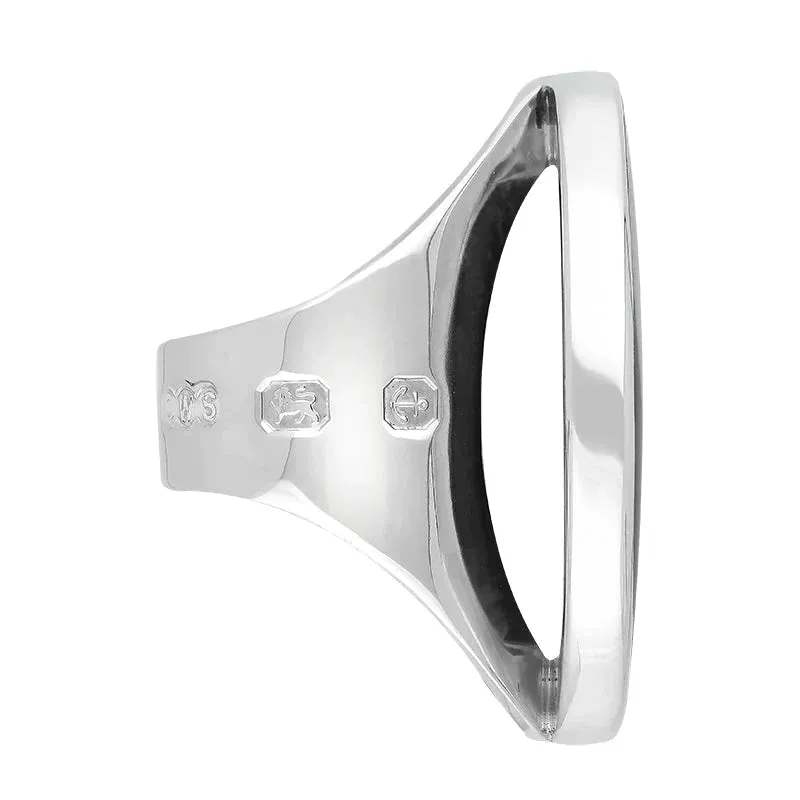 Sterling Silver Whitby Jet King's Coronation Hallmark Large Round Ring D
