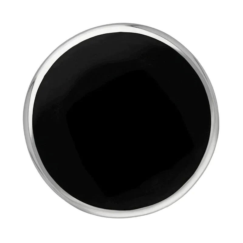 Sterling Silver Whitby Jet King's Coronation Hallmark Large Round Ring D