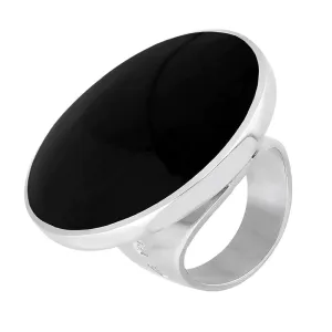 Sterling Silver Whitby Jet King's Coronation Hallmark Large Round Ring D
