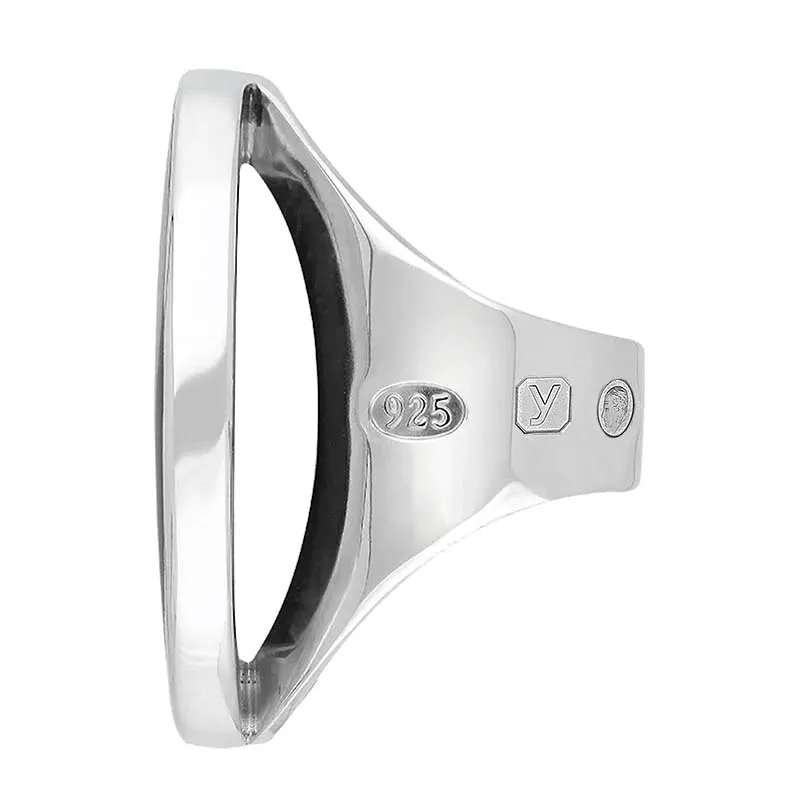 Sterling Silver Whitby Jet King's Coronation Hallmark Large Round Ring D