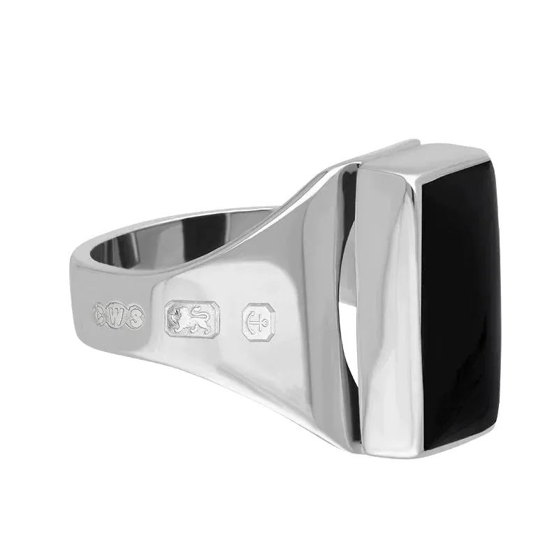 Sterling Silver Whitby Jet King's Coronation Hallmark Small Oblong Ring D