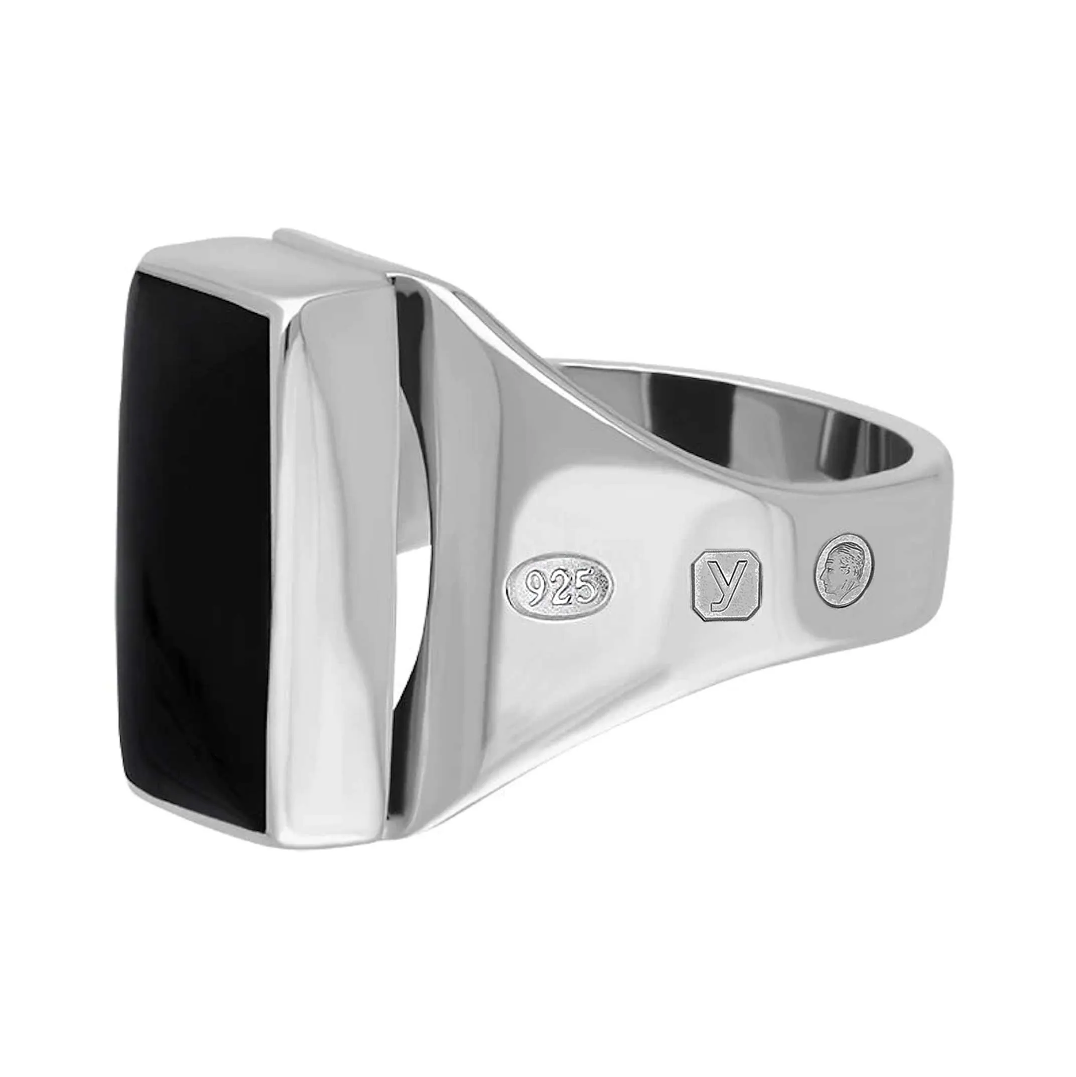 Sterling Silver Whitby Jet King's Coronation Hallmark Small Oblong Ring D