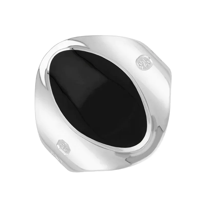 Sterling Silver Whitby Jet King's Coronation Hallmark Small Oval Ring D
