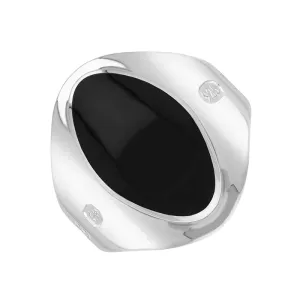 Sterling Silver Whitby Jet King's Coronation Hallmark Small Oval Ring D