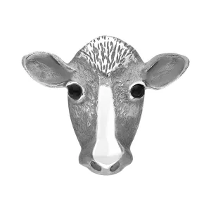 Sterling Silver Whitby Jet Large Cow Bar Brooch