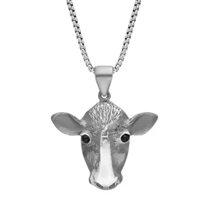 Sterling Silver Whitby Jet Large Cow Necklace